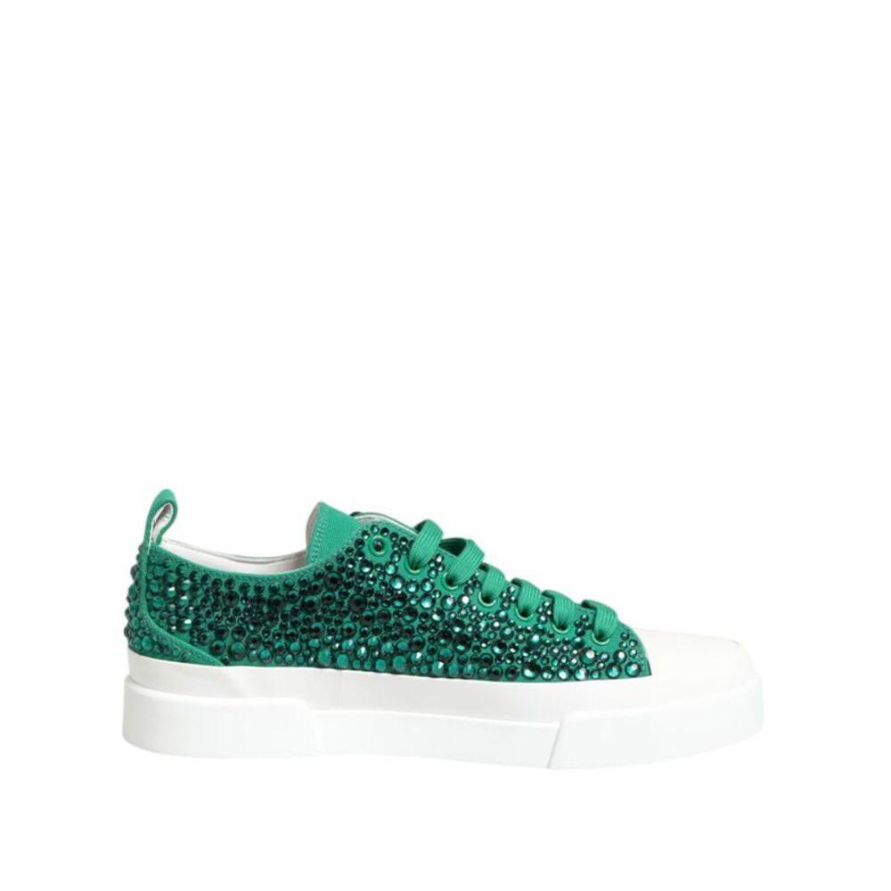 Dolce & Gabbana Green Portofino Crystal DG Logo Sneakers Women's Shoes
